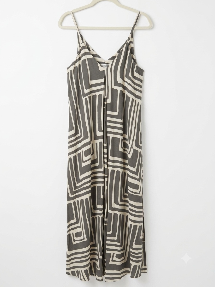 Dress Forum Geometric Maxi Slip Dress In Gray And Cream